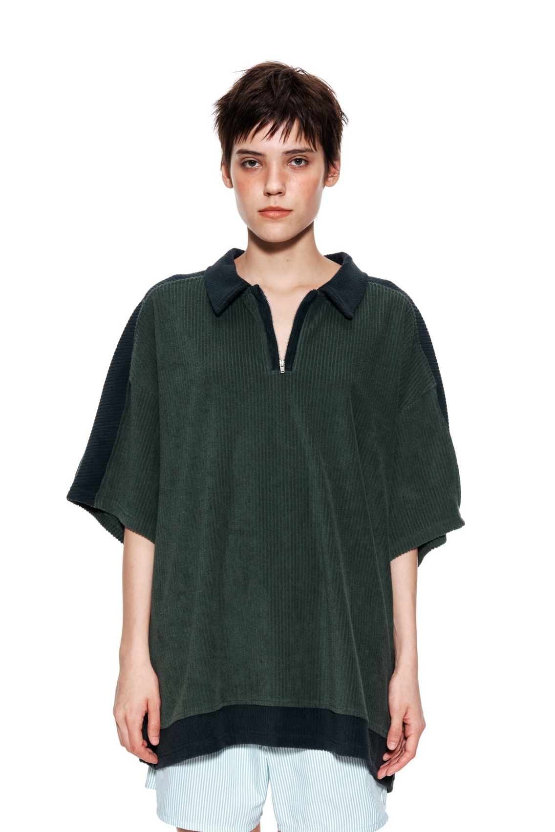Matin Kim Color Block Pique Top In Green | Basic Tees for