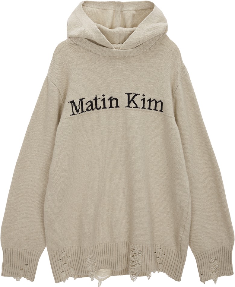 Matin Kim Damage Logo Knit Hoodie In Black | Sweatshirts
