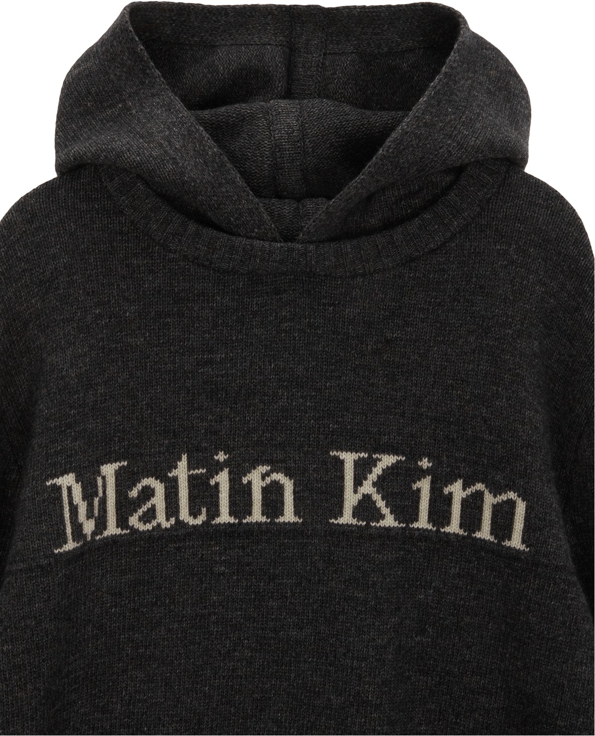 Matin Kim Damage Logo Knit Hoodie In Charcoal | Sweatshirts