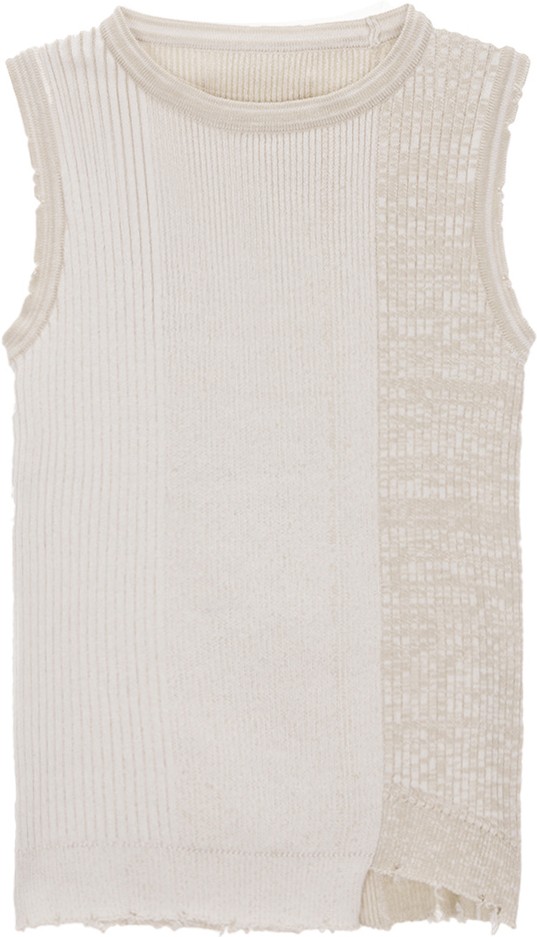 Matin Kim Damage Sleeveless Knit Top In Beige | Vests for