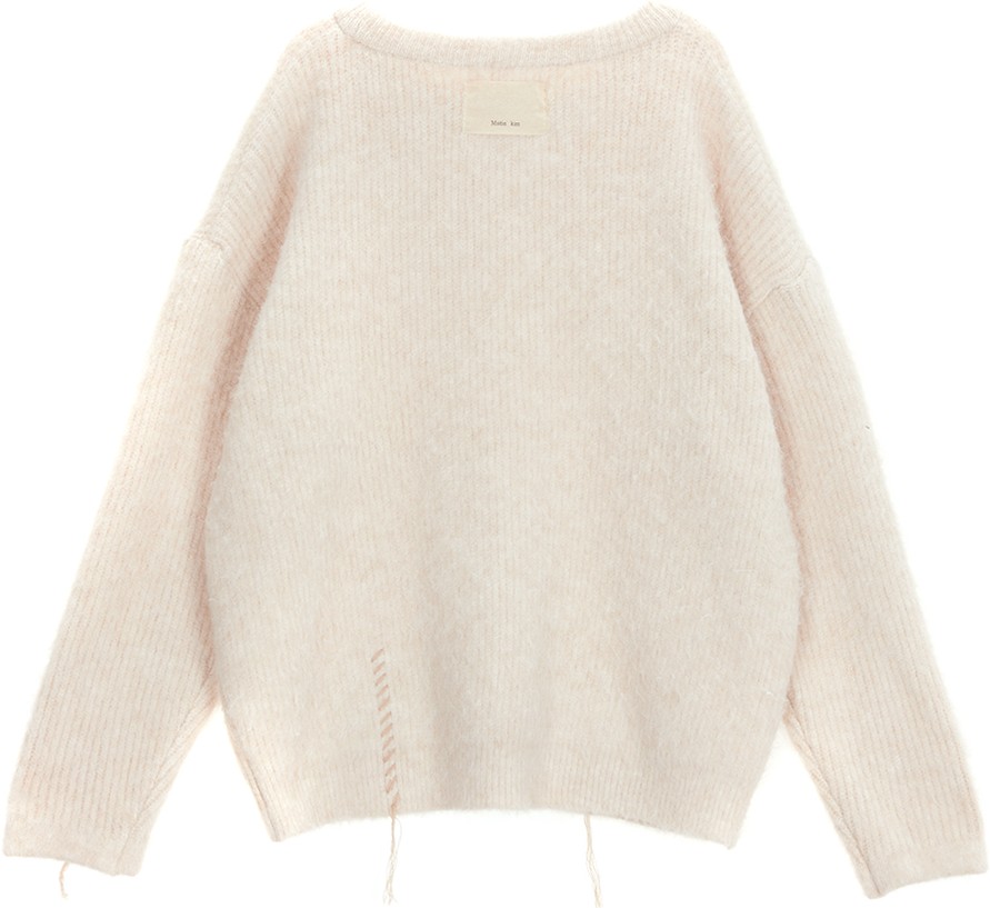 Matin Kim Logo Stitch Hairy Knit Pullover In Light Beige