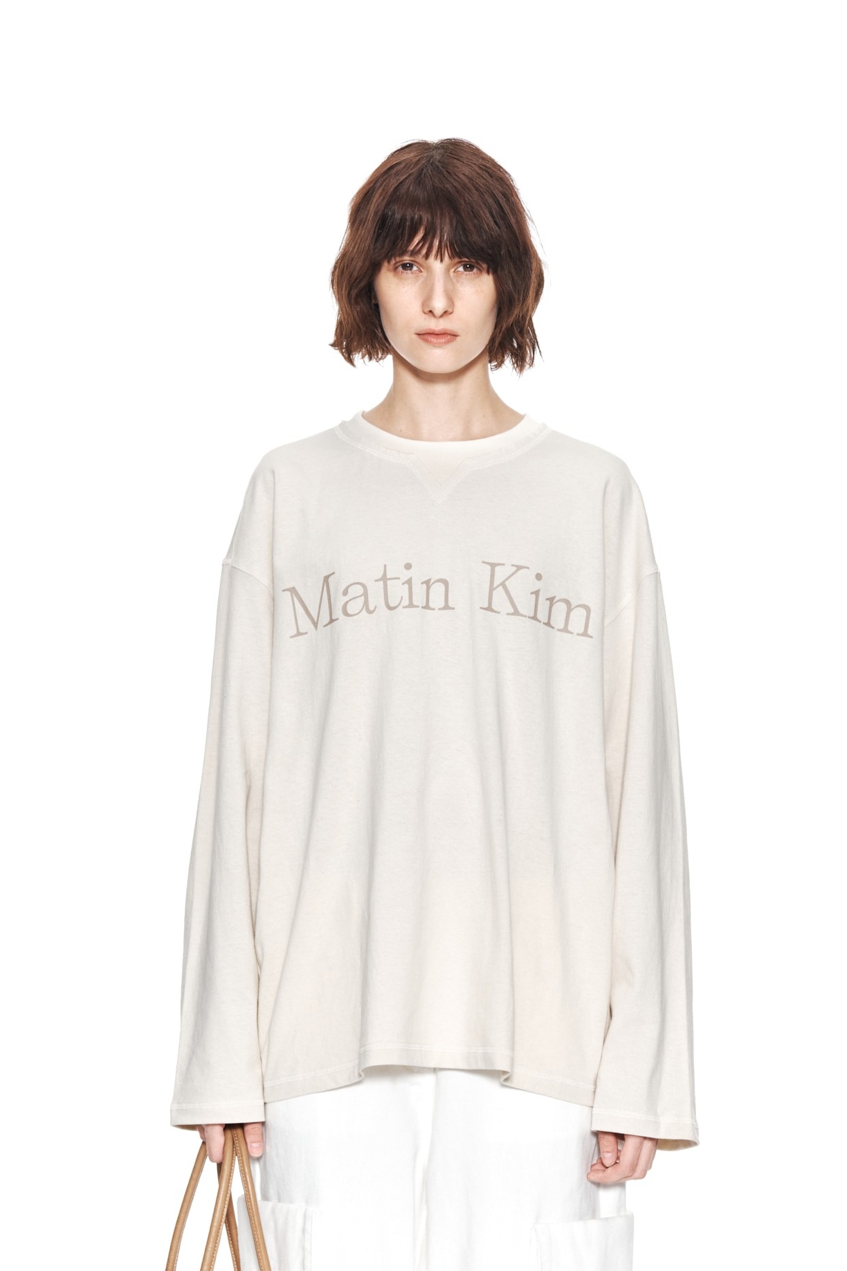 Matin Kim Matin Typo Long Sleeve Top In Beige | Basic Tees