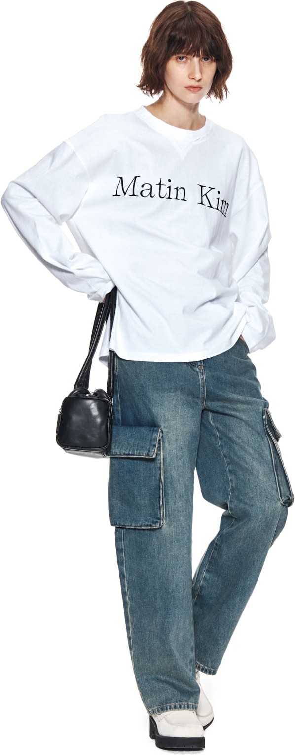 ★ SALE!! ★【Matin Kim】MATIN TYPO LONG SLEEVE TOP Matin Kim Matin Typo Long Sleeve Top In White | Basic Tees