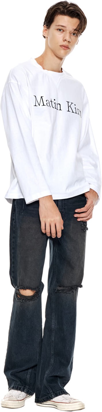 Matin Kim Matin Typo Long Sleeve Top In White | Basic Tees
