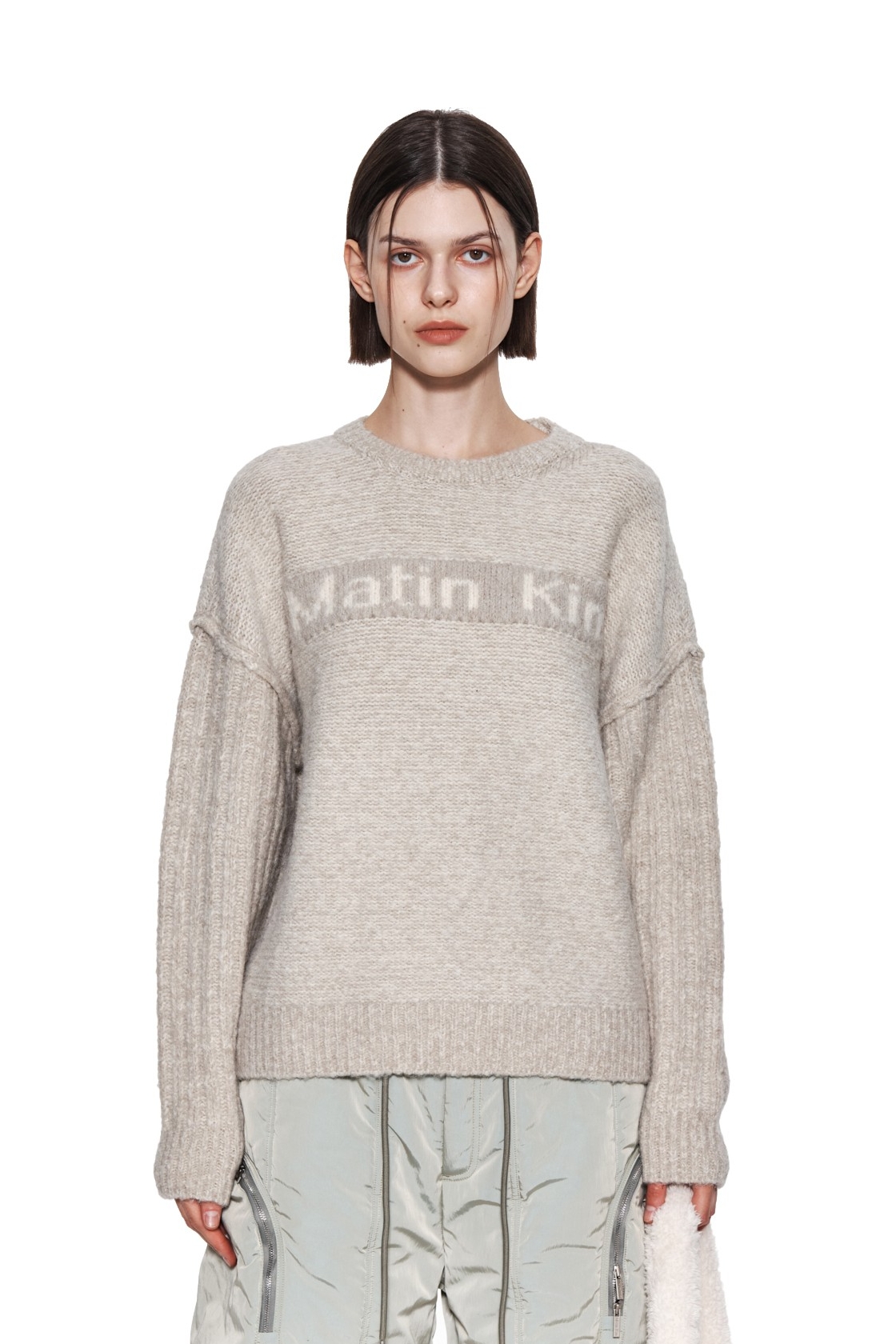 Matin Kim Matin Volume Snug Knit Pullover In Light Grey