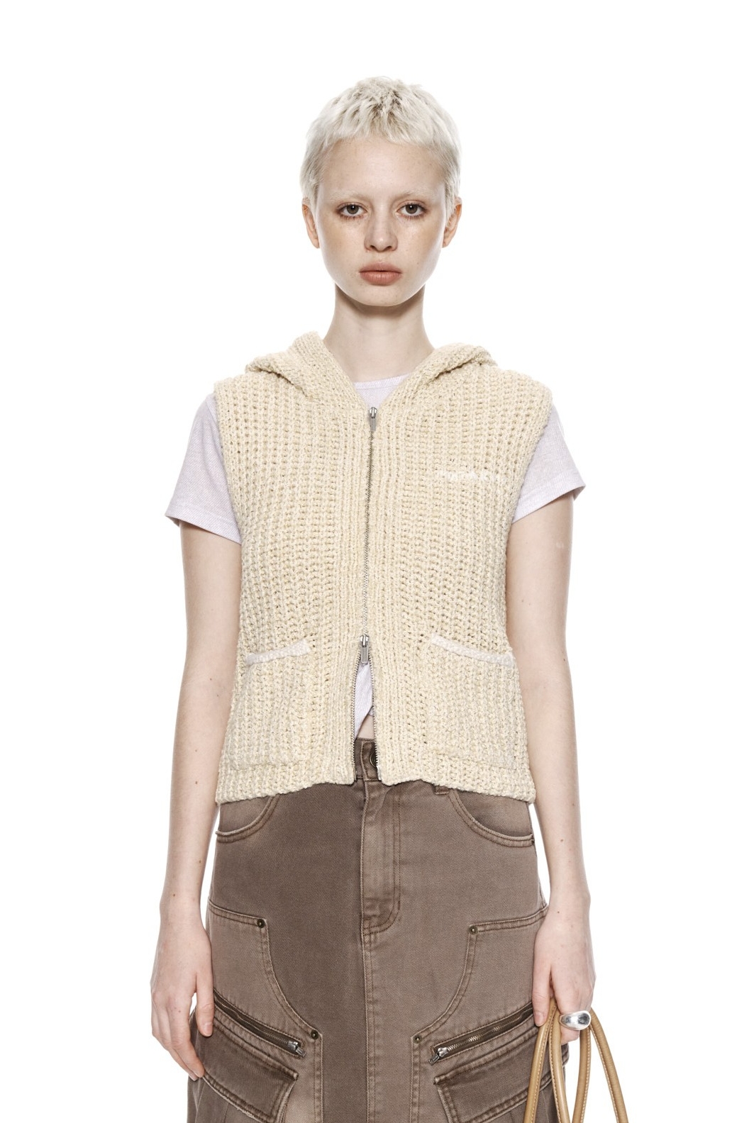 MATIN KIM HOODY POINT LOGO KNIT VEST