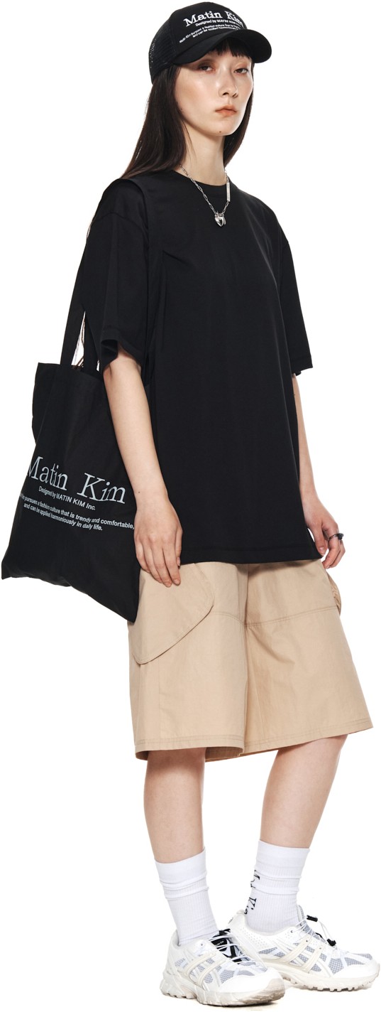 Matin Kim Side Logo Taping Boxy Top In Black | Basic Tees