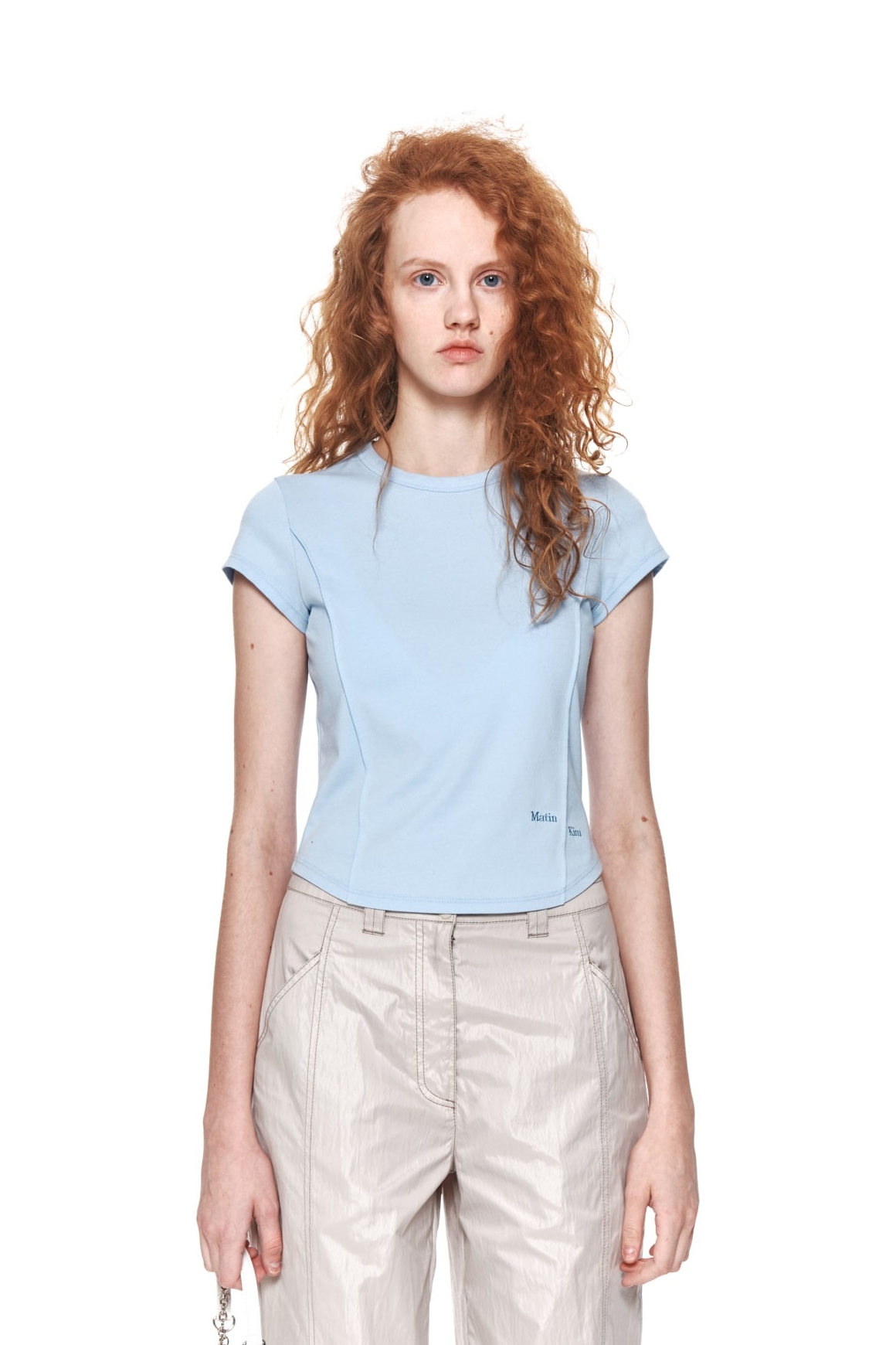 Tシャツ・カットソー [MATINKIM]slim line half top in sky Matin Kim Slim Line Half Top In Sky | Basic Tees for Women