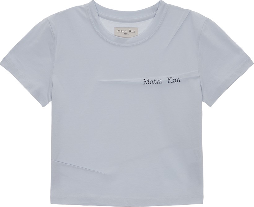 Matin Kim☆SLIT PINTUCK POINT CROP TOP Matin Kim Slit Pintuck Point Crop Top In Blue | Basic Tees