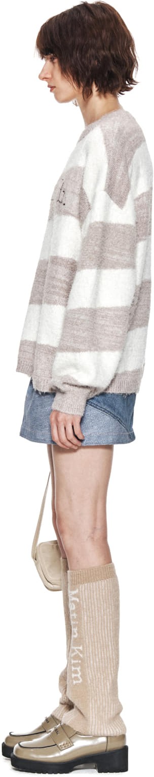 Matin Kim Stripe Snowball Knit Pullover In Beige | Crewneck