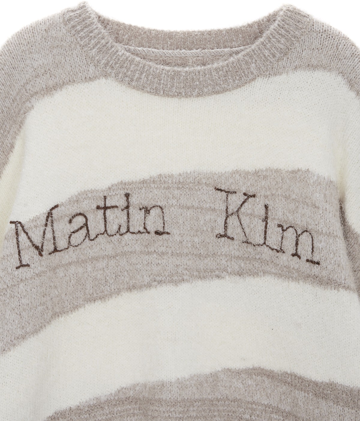 トップス Matin Kim KNIT SLEEVE BEIGE THREE QUARTER SLEEVE LOGO KNIT PULLOVER IN BEIGE – Matin Kim