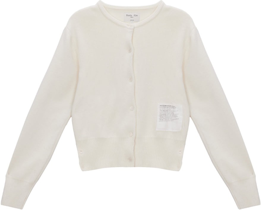 Matin Kim Typo Patch Round Cardigan In Ivory | Cardigans for Matin Kim Typo Patch Round Cardigan In Ivory | Cardigans for