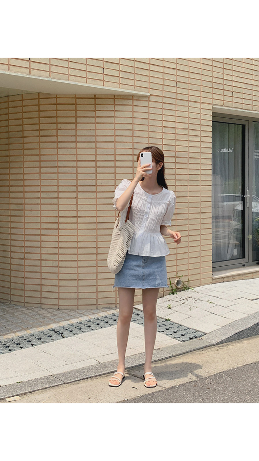 TWEE Rohenna Cut-out Denim Mini Skirt | KOODING