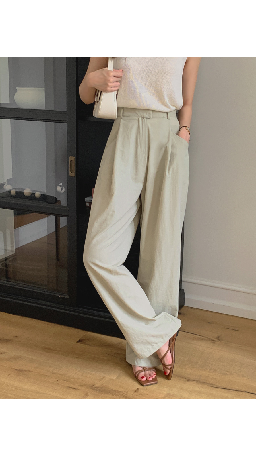 TWEE Denim Nylon Pintuck Wide Leg Pants | KOODING