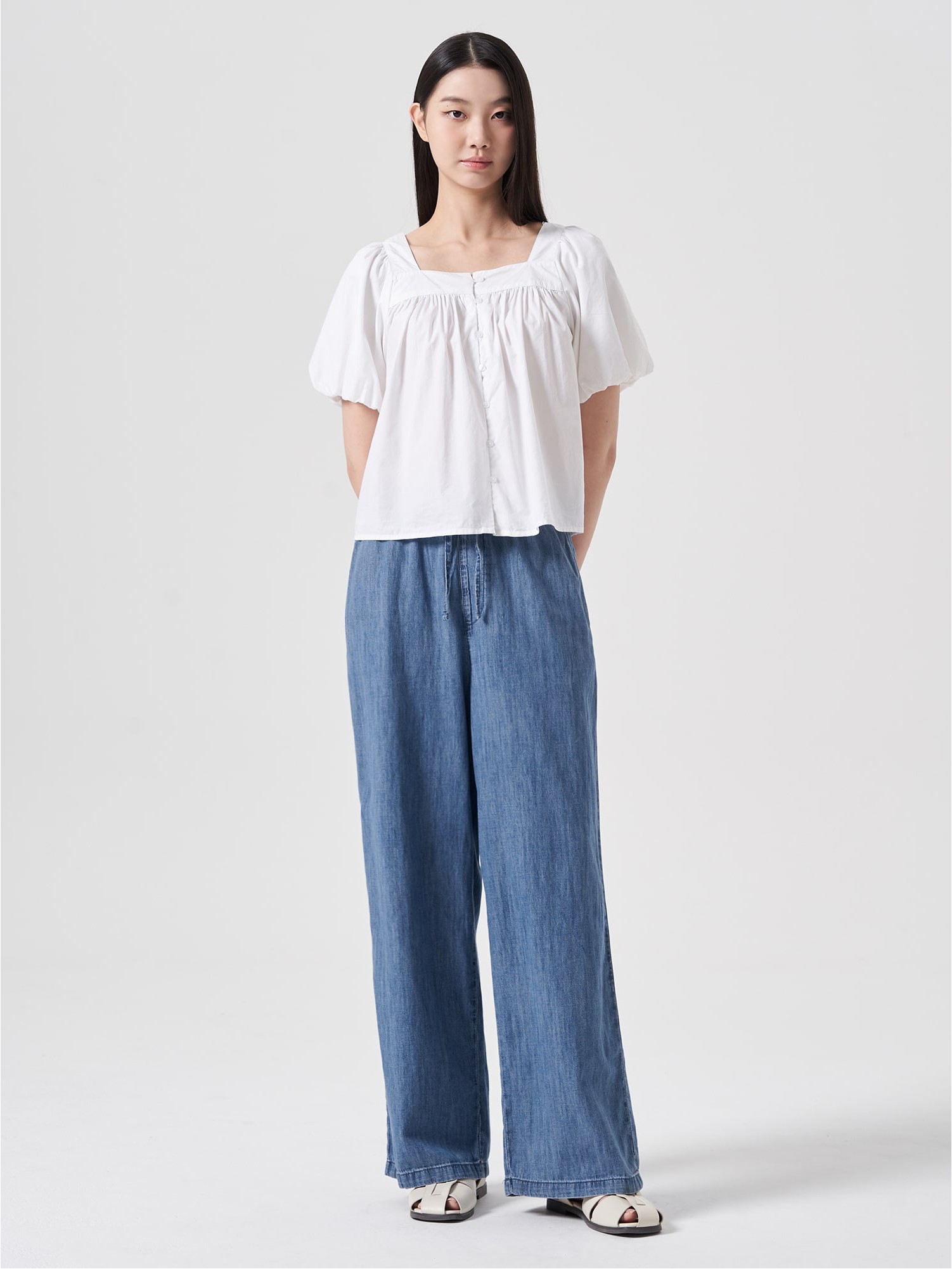 8seconds Low Density Cotton Squared Neck Blouse White | Bell