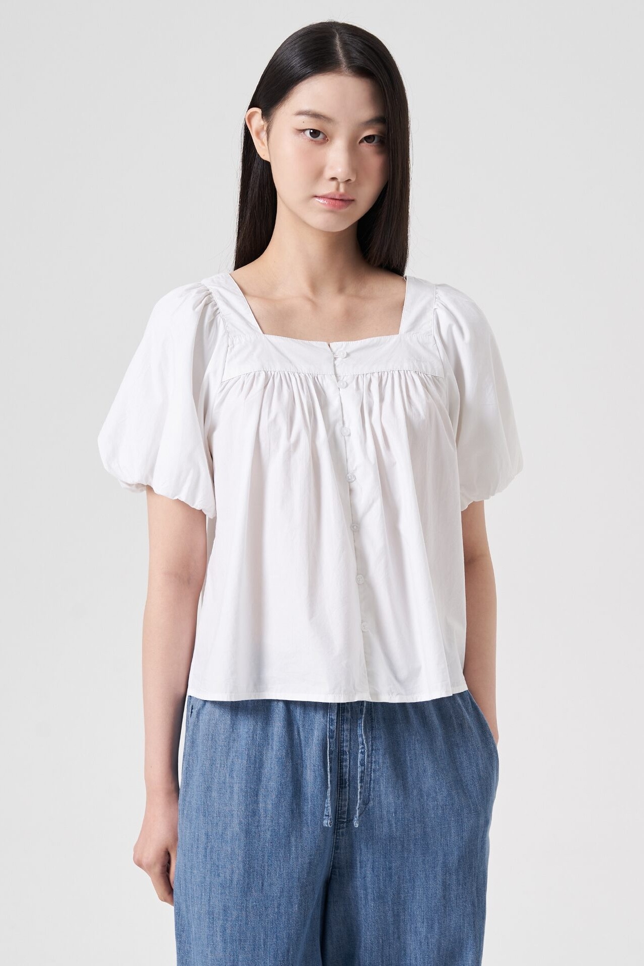 8seconds Low Density Cotton Squared Neck Blouse White | Bell