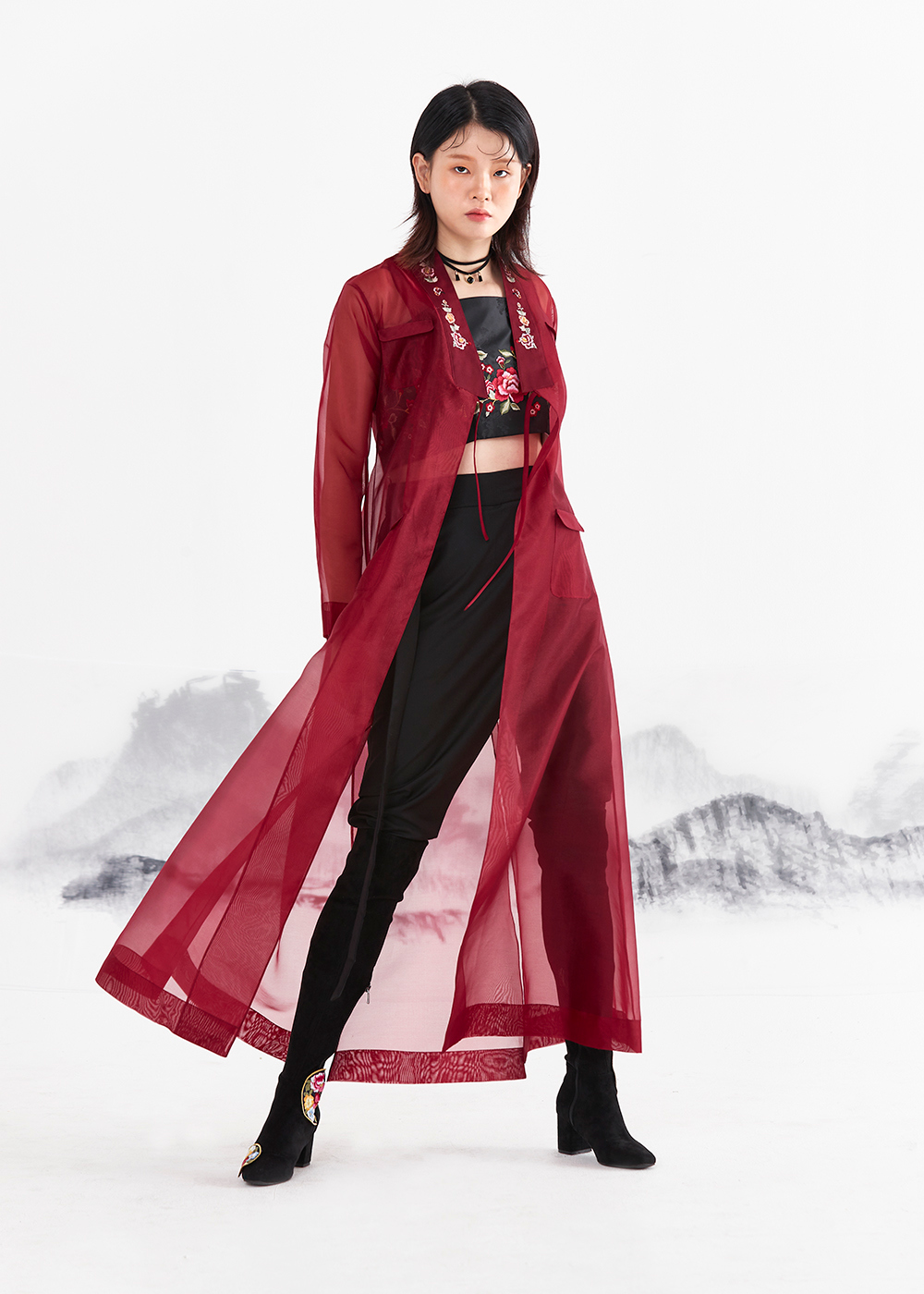 LEESLE Silver Month Maxi See Through Coating Coat | KOODING