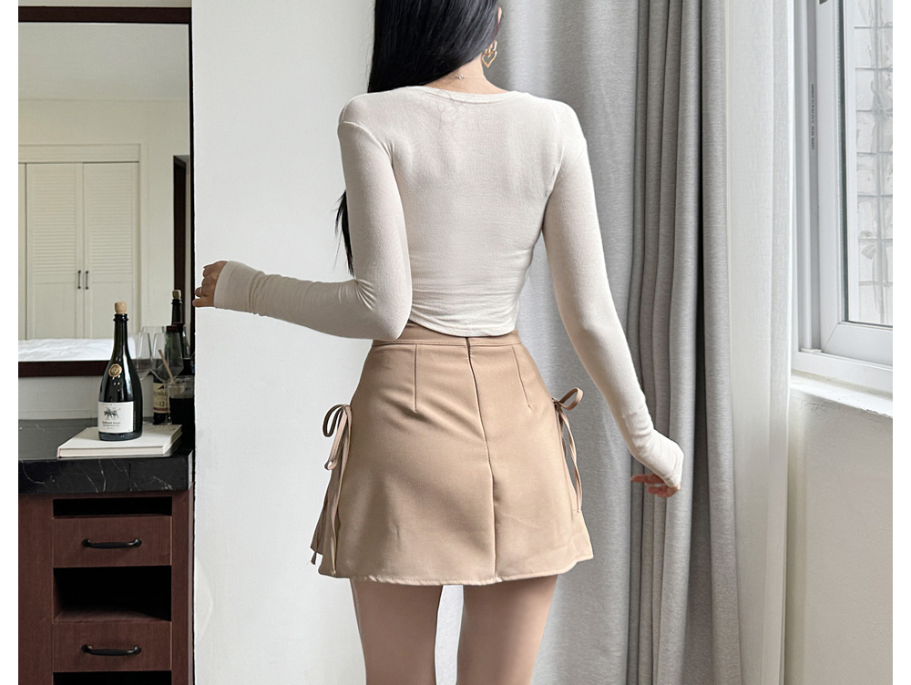 BLANC-CHIC Double Pocket Ribbon Pleated Skirt | KOODING