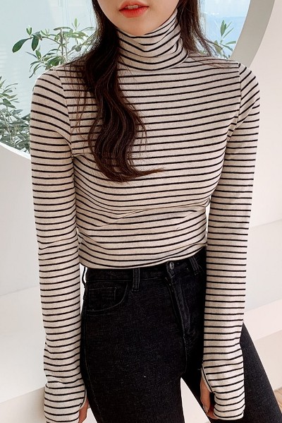 Envy Look Warmer Striped Tee Shirt | Turtlenecks & Mock Necks for Women ...
