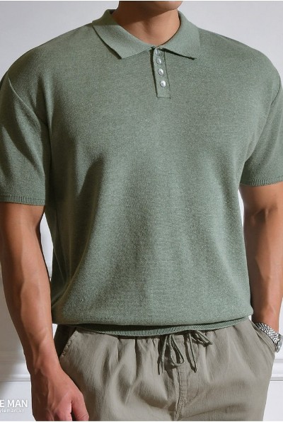 Covernat Unisex Seersucker Zipup Collar Tee Shirt Khaki