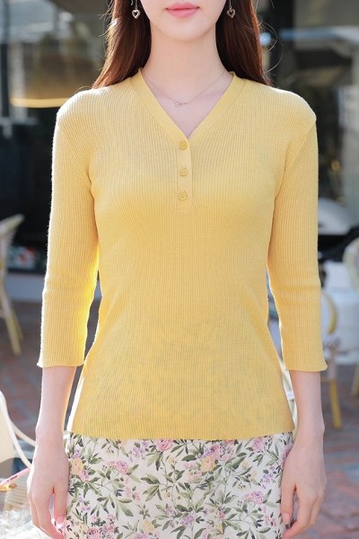 8seconds Scoop Neck Knit Vest Yellow | V-Neck for Women