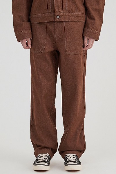 Unisex Daily Fatigue Denim Pants Brown