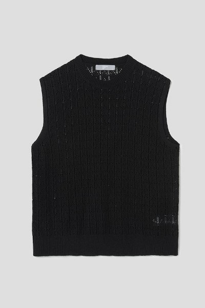 Matin Kim Hoody Point Logo Knit Vest For Men In Black | Vests for