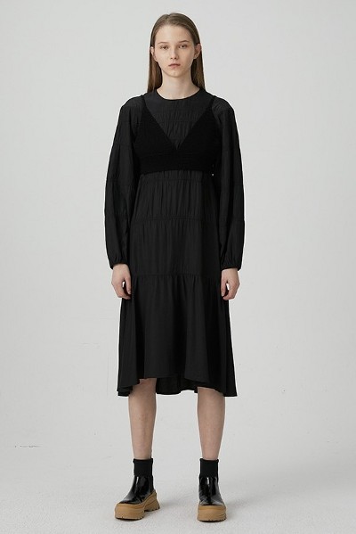 ● 8 SECONDS ● Sleeveless Side Shirring Dress 8seconds Shirred Sleeveless Long Dress Black | Basic Dresses