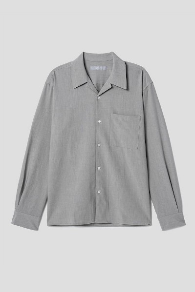 Open Collar Long Sleeve Shirt Gray
