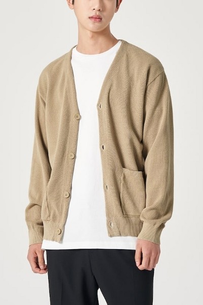 Covernat Unisex C Logo Oversized Sweat Cardigan Oatmeal