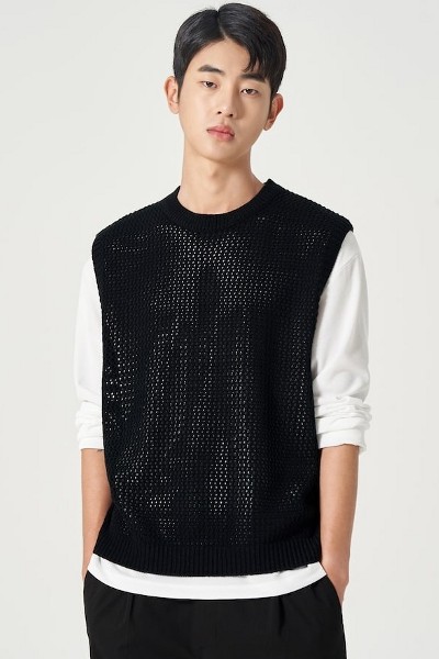 トップス Matin Kim HOODY POINT LOGO KNIT VEST Matin Kim Hoody Point Logo Knit Vest For Men In Black