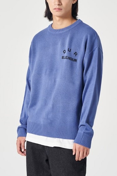 Covernat Unisex Lambs Wool C Logo Crew Neck Knit Blue