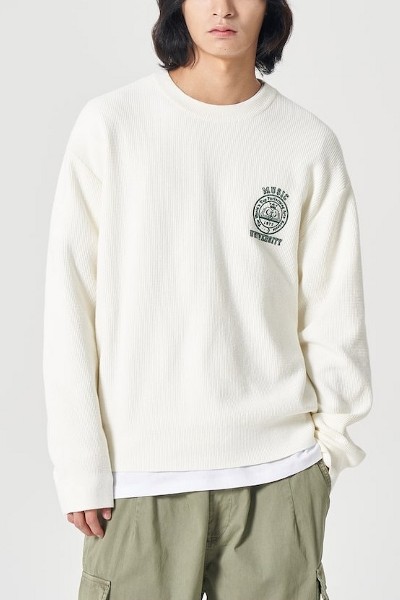 Covernat Unisex Lambs Wool Arch Logo Crew Neck Knit Green