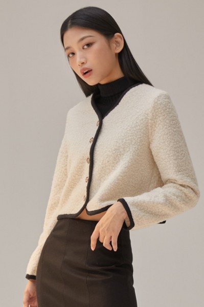 Matin Kim Typo Patch Round Cardigan In Ivory | Cardigans for Matin Kim Typo Patch Round Cardigan In Ivory | Cardigans for