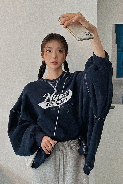 MLB Korea Unisex Classic Monogram Front Pattern Jacquard Oversized Sweatshirt La Dodgers Navy