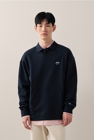 Covernat Unisex Retro Lettering Sweatshirt Navy