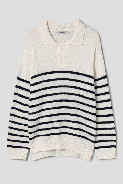 Covernat Unisex Cool Cable Collar Half Knit Navy | Collared
