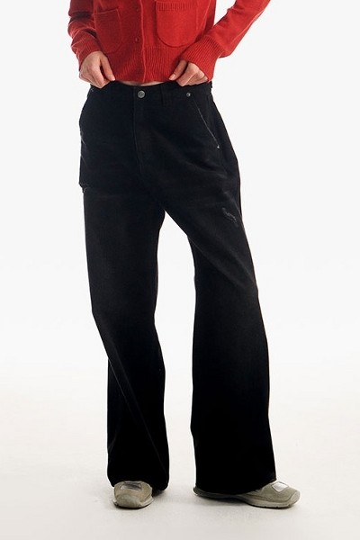 KIRSH Cherry Wide Denim Pants Black | Straight for Women