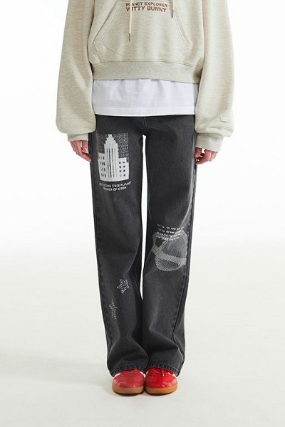 ★KIRSH★ Doodle Cherry Planet Denim Pants Light Blue KIRSH Doodle Cherry Planet Denim Pants Light Blue