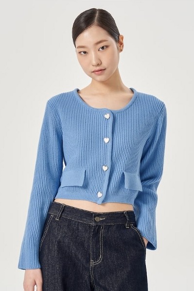 8seconds Collar Neck Short Sleeve Crop Cardigan Sky Blue