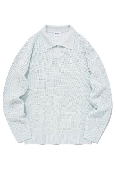 Covernat Unisex Cool Cable Collar Half Knit Navy | Collared