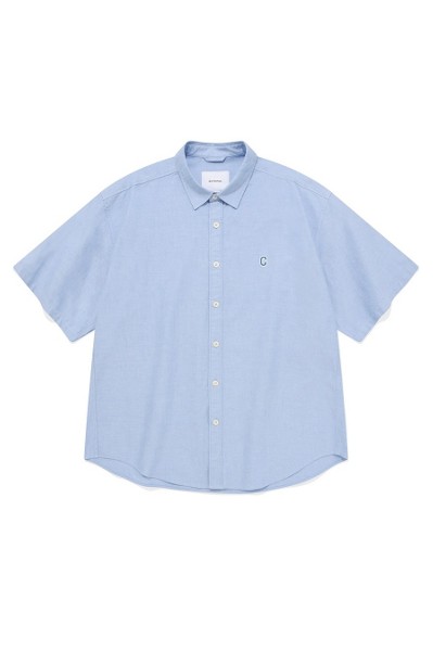 Covernat Unisex C Logo Oxford Stripes Half Shirt Red