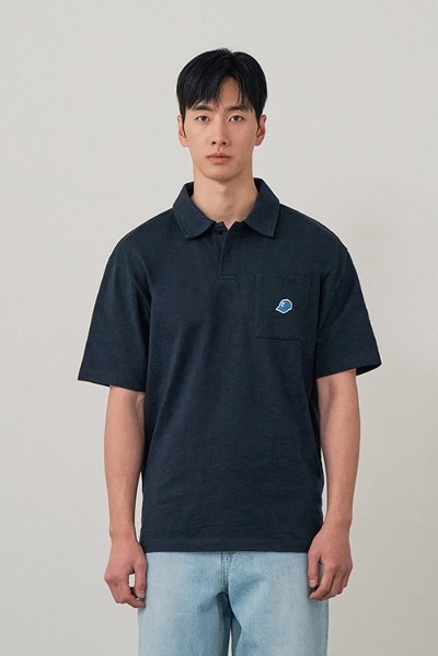 ポロシャツ COVERNAT Pique Whale Logo Long Sleeve Navy Covernat Unisex Pique Whale Logo Long Sleeve Tee Shirt Navy