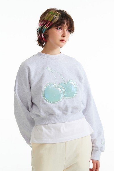 ★KIRSH★ Cherry Planet Graphic Crop Sweatshirt White KIRSH Cherry Planet Graphic Crop Sweatshirt White