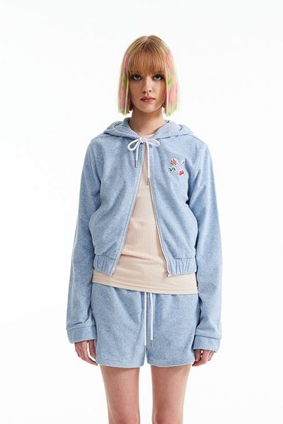 [ KIRSH ]韓国大人気★DOODLE CHERRY 2WAY ZIP UP CROP JUMPER KIRSH Doodle Cherry Planet Explorer Hoodie Zipup Turquoise