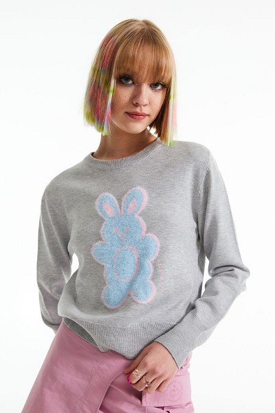 KIRSH Witty Bunny Point Knit Melange Gray | Crewneck for Women