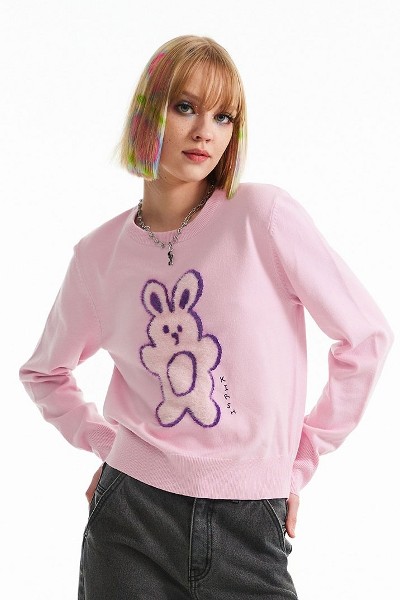 KIRSH Small Cherry Cable Crop Short Sleeve Knit Pink