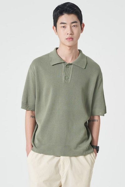 8seconds Three Button Collar Knit Pullover Ash | Collared
