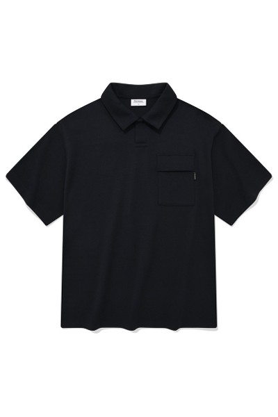Covernat Unisex Open Collar Pocket Tee Shirt Navy | Polos