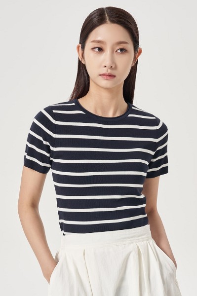 Tシャツ・カットソー COVERNAT Multi Stripe T-Shirt Navy Women's Striped T-Shirt Navy - 커버낫